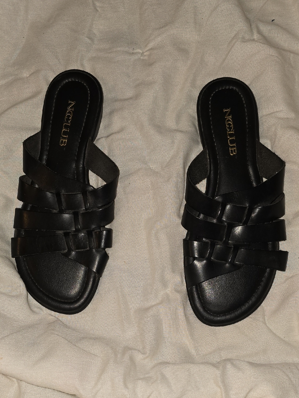 Black Woven Slide Sandals for Women